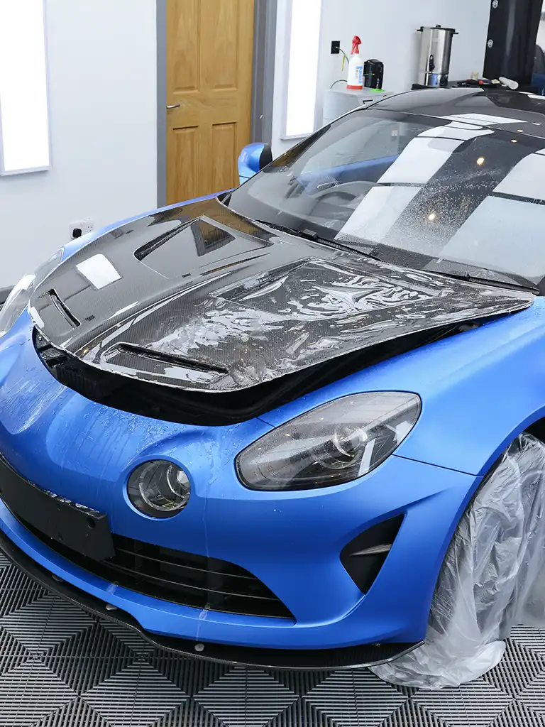 Xpel PPF being applied to Alpine A110R